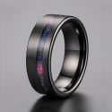 Bague tungstène homme femme – Ligne sable bleu & opale – gravure offerte
