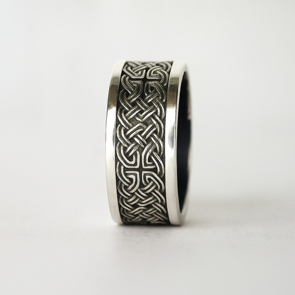 ANELLO UOMO FASCIA CROCE CELTICA COLORE ARGENTO NERO IN ACCIAIO - Foto 8
