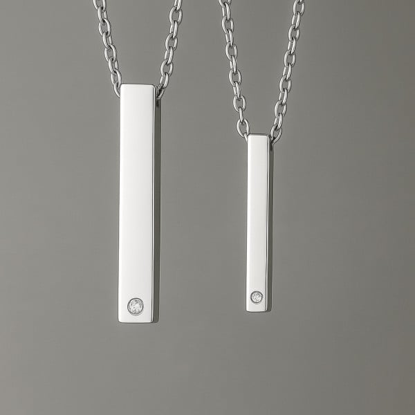 Pendentif personnalise collier couple barre acier serti zirconium a graver