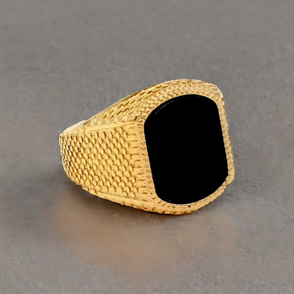 Vierkante herenring van zwart onyx ridderstaal