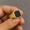 Anillo de hombre cuadrado acero caballero ónix negro