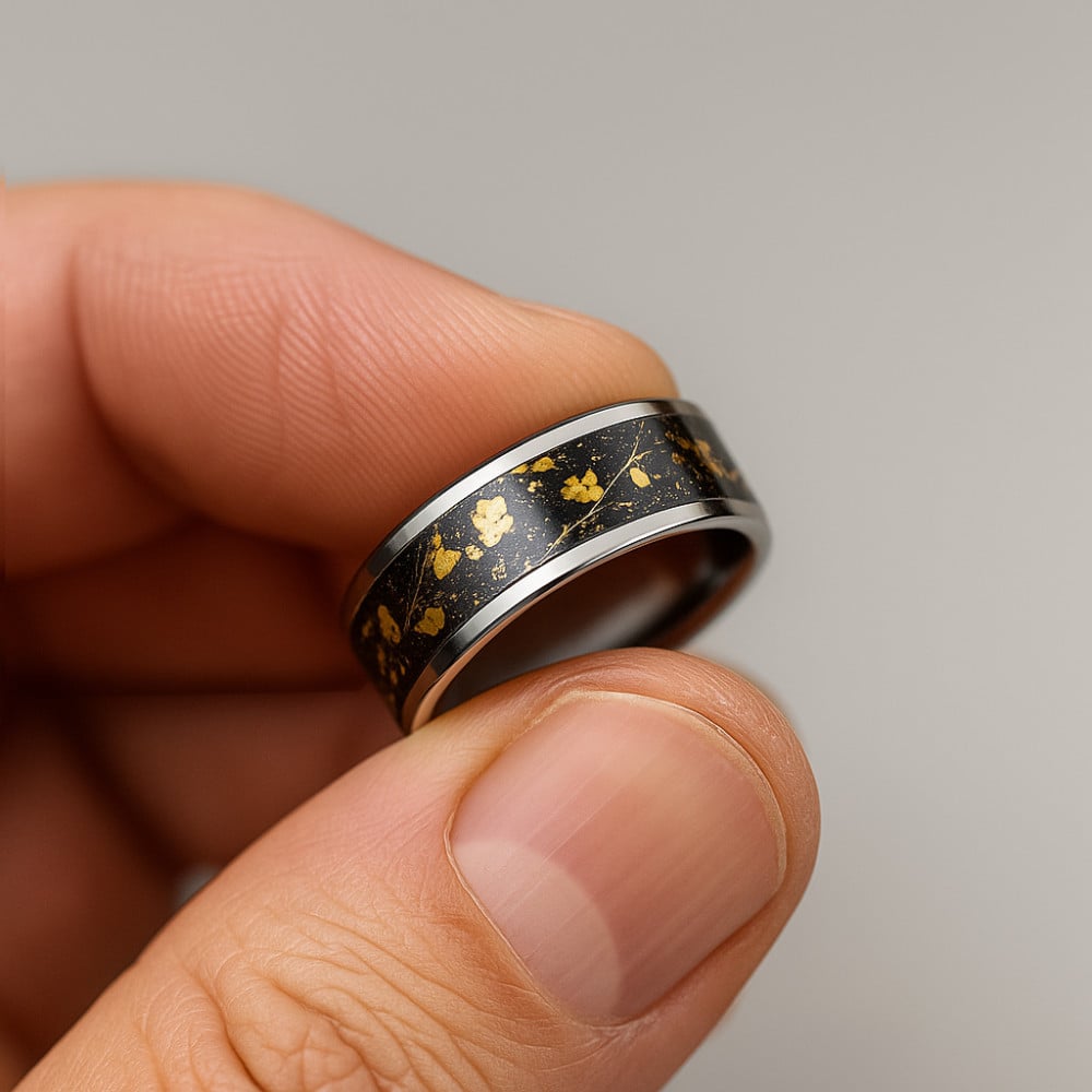 TUNGSTORY 8mm Bague En Carbure De Tungstène Da Homme Avec Centre En Or