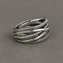 Bague Femme Argent 925 Ouverte Réglable – Design Torsadé et Perlé Élégant