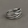 Bague Femme Argent 925 Ouverte Réglable – Design Torsadé et Perlé Élégant