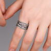 Bague Femme Argent 925 Ouverte Réglable – Design Torsadé et Perlé Élégant