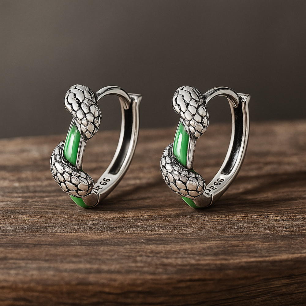 Boucles D'oreilles Serpent Cobra Argentées (28x17 Mm) - Neuves Sans Boîte