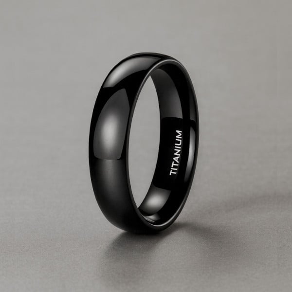 6mm Bague alliance titane noir bande polie personnalisée