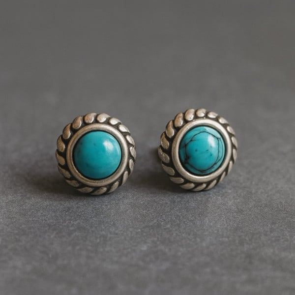 Boucles d'oeilles homme clous argent pierre turquoise
