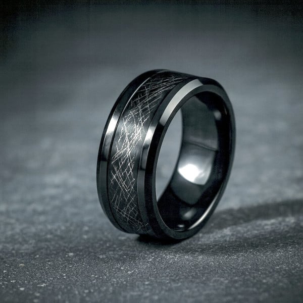 Bague personnalisee alliance anneau Tungstene noir
