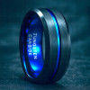 6mm Bague homme tungstene rainure central ligne bleue personnalisable