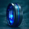 6mm Bague homme tungstene rainure central ligne bleue personnalisable
