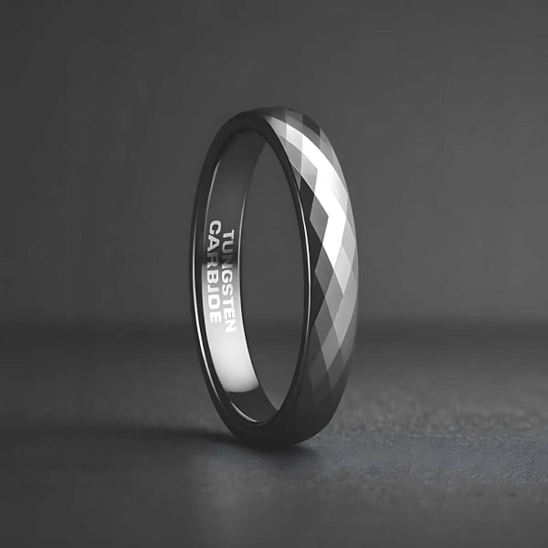R Bague personnalisee alliance anneau tungstene facettes plaque or