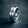 Bague homme tungstene rainure central plaque bleu personnalisable