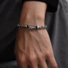 Silbernes Marineblau-Kettenarmband für Herren mit Schnallenverschluss