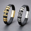 Bracelet homme cuir tresse noir croix fermoir acier