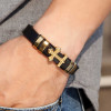 Bracelet homme cuir tresse noir croix fermoir acier