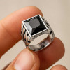 Chevalière argent ouverte grecque zircon noir