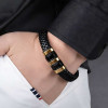 Bracelet homme cuir anneau fermoir acier magnetique