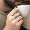 Bague homme tungstene anneau ruban turquoise a graver