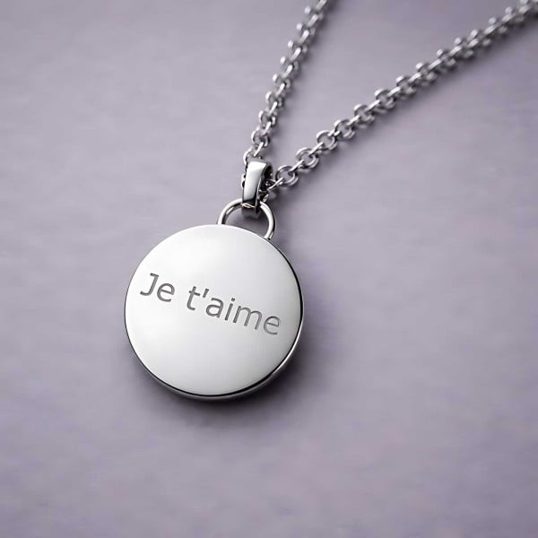 Men's Polished Stainless Steel round plaque secret box Custom Engraving Necklace Pendant