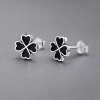 Boucles d'oreilles clous argent 925 trefle a quatre feuilles noire