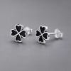 Boucles d'oreilles clous argent 925 trefle a quatre feuilles noire