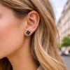 Boucles d'oreilles clous argent 925 trefle a quatre feuilles noire