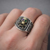 Men's silver ring knight zirconia eyes open skull