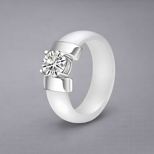 Bague ceramique polie serti zirconium