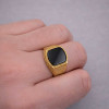 Square black onyx knight steel men's ring