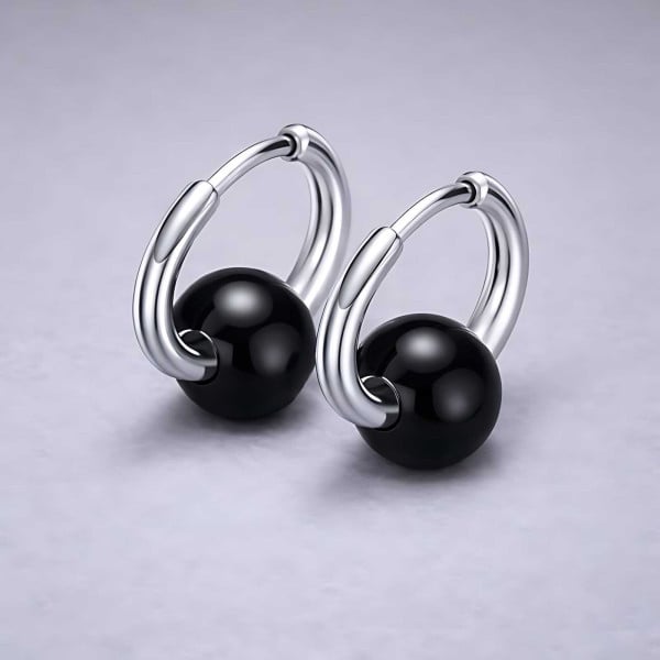 Boucles d'oreilles creoles boule ceramique noire finition polie - paire
