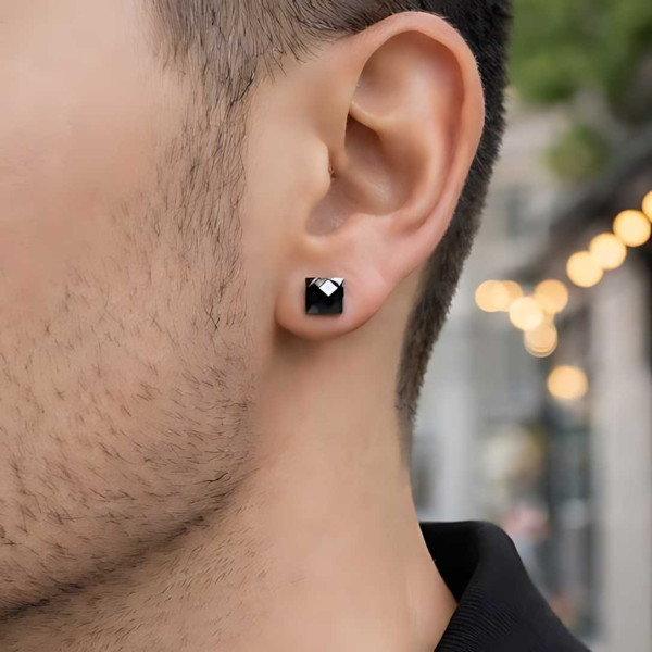 Boucles d'oreilles clous argent minimaliste ceramique noir