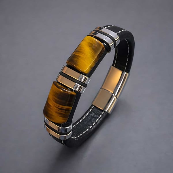 D Bracelet homme cuir tresse noir noeud marin fermoir acier