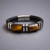 D Bracelet homme cuir tresse noir noeud marin fermoir acier