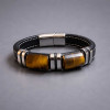D Bracelet homme cuir tresse noir noeud marin fermoir acier