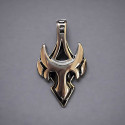 Pendentif homme epee bouclier acier resine noir finition polie