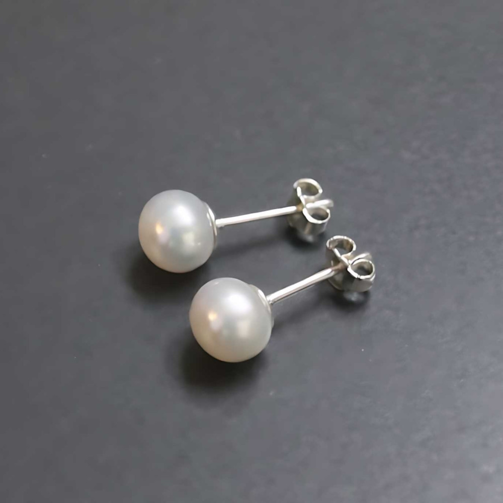 Boucles d'Oreilles Clou Argent et Perles de Turquoise 8 mm LES