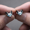 Boucles d'oeilles homme clous chat argent