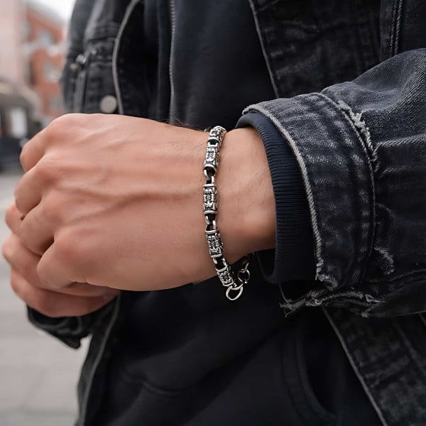 Bracelet Homme Cuir Noir Fleurs De Lys - Taille 18 Cm - Acier Inoxydable - Neuf Avec étiquettes - Marque Petugons