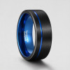 Bague Alliance Tungstène brossé et ligne bleue Finition Brossée - Gravure offerte