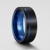 Bague Alliance Tungstène brossé et ligne bleue Finition Brossée - Gravure offerte