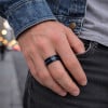 N Bague homme tungstene rainure central plaque bleu personnalisable
