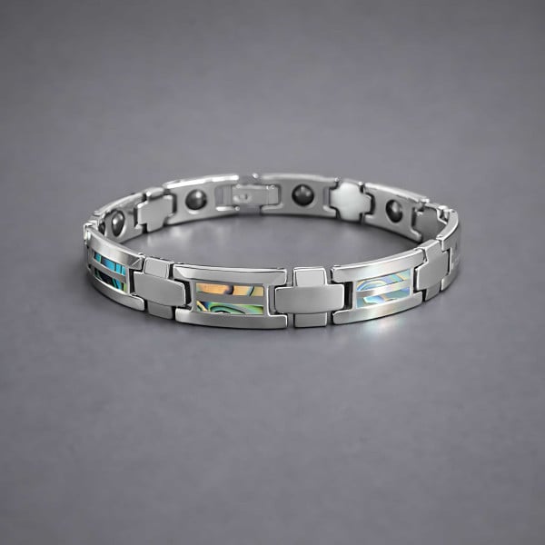 Bracelet homme en tungstene avec nacre abalone incruste aimante