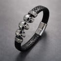 Bracelet cuir noir tête de mort