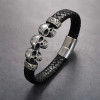 Bracelet homme biker cuir noir tete de mort fermoir Acier