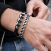 Bracelet homme biker cuir noir tete de mort fermoir Acier