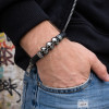 Bracelet homme biker cuir noir tete de mort fermoir Acier