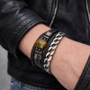 Bracelet cuir noir cordons onyx