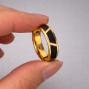 6mm Bague personnalisee homme anneau tungstene noir brosse rainure