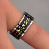 Bague alliance tungstène avec feuilles d’or 18K – Gravure personnalisée offerte